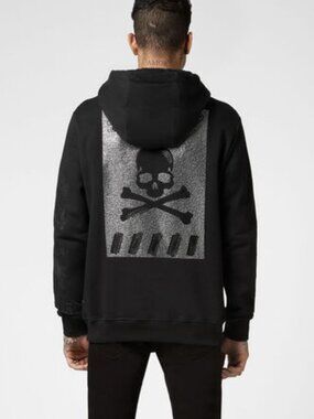 Philipp Plein Skull-print rhinestone-embellished hoodie, Size EU 3XL/US XL-2XL